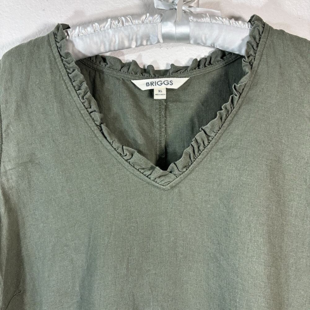 Briggs Women’s Green Sleeveless Ruffle V-neck Linen Rayon Dress With Pockets XL - Picture 3 of 9